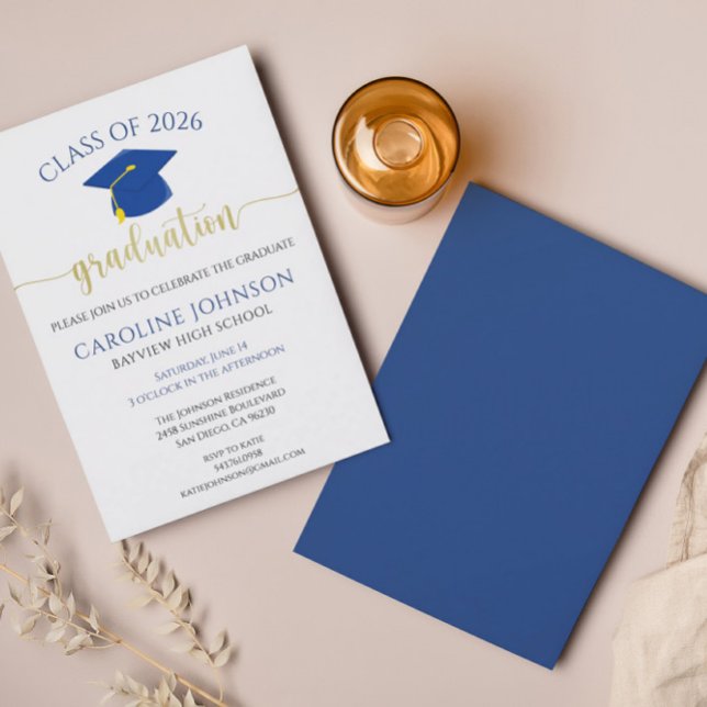 Invitation Couleurs de l'école de la fête de graduation bleu (Créateur téléchargé)