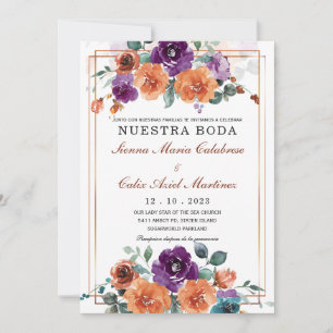 Invitation Couleurs de mariage violet et orange brûlé