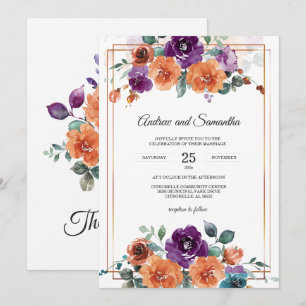 Invitation Couleurs de mariage violet et orange brûlé