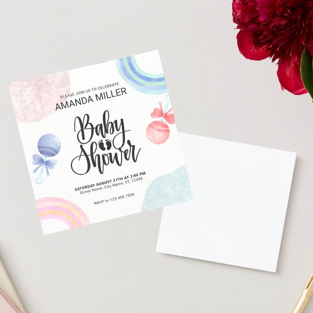 Invitation Couleurs d'eau rose et bleu mignonnes Baby showers (Créateur téléchargé)