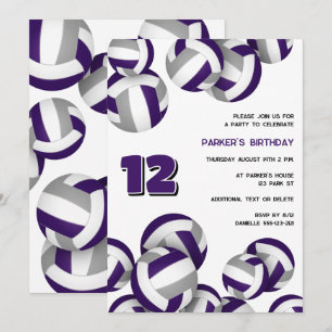 Invitation couleurs d'équipe gris violet fête d'anniversaire