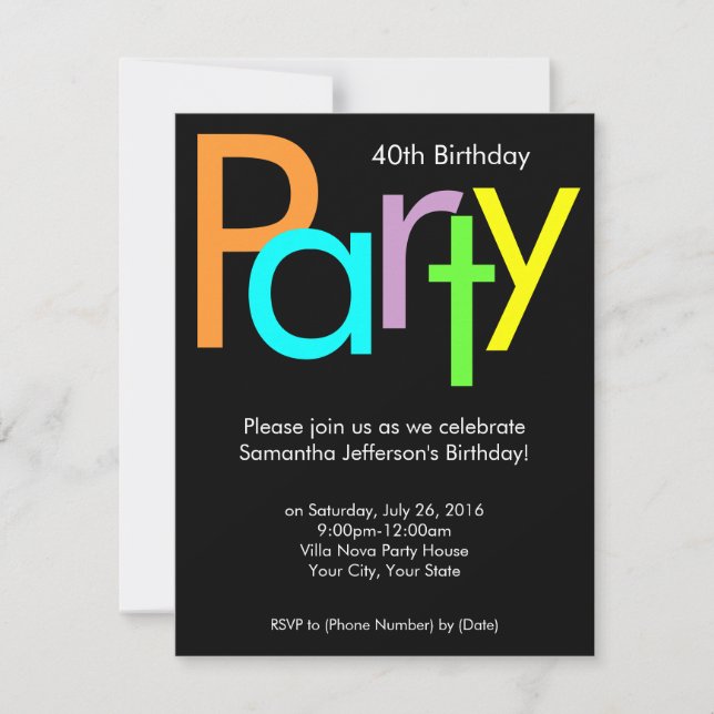 Invitation Couleurs du bloc Chunky 40e anniversaire Invitatio (Devant)