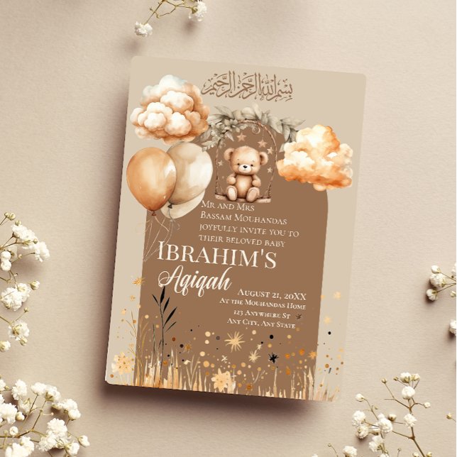 Invitation Couleurs neutres Bébé islamique Aqiqah (Créateur téléchargé)