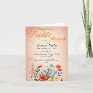 Invitation Couleurs orange et pastel avec des fleurs peintes