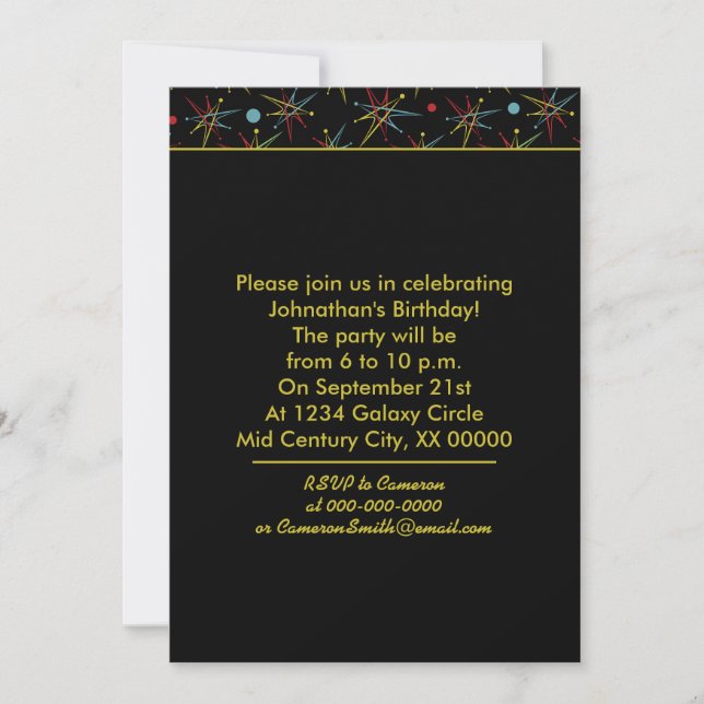 Invitation Couleurs personnalisées de point rétro atomique de (Devant)