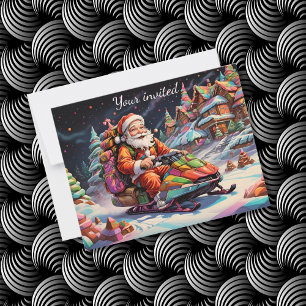 Invitation couleurs psychédéliques père Noël équitation moton