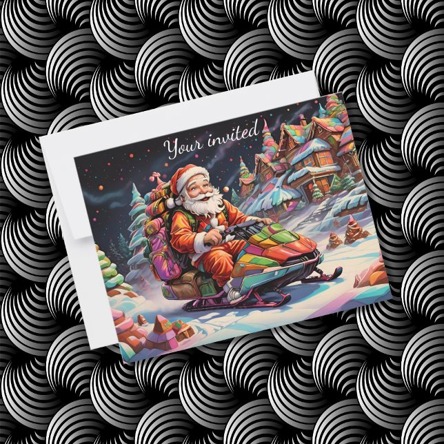 Invitation couleurs psychédéliques père Noël équitation moton (Créateur téléchargé)