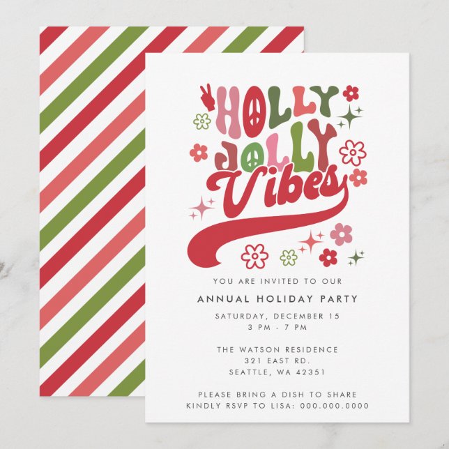 Invitation Couleurs Rétro Groovy Fêtes de Noël Jolies Vibrati (Devant / Derrière)