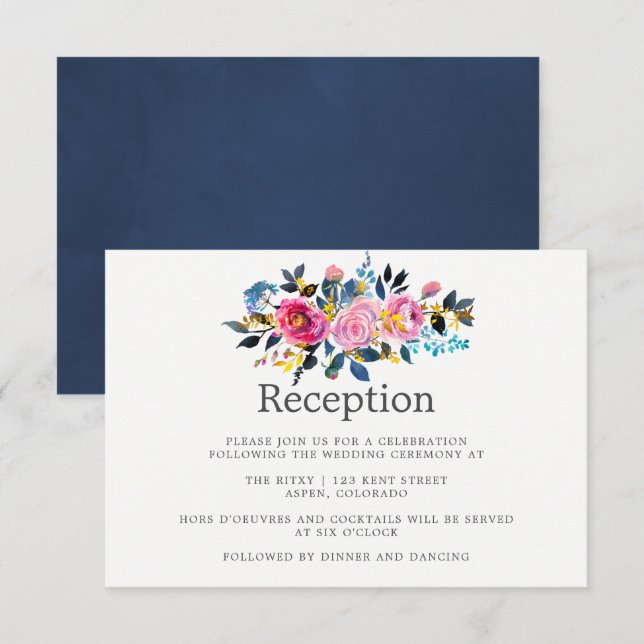 Invitation Couleurs tendance Aquarelle Floral Mariage Récepti (Devant / Derrière)