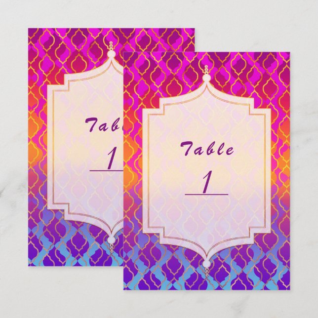 Invitation Couleurs vives Arabian Marocain Glam Numéro de tab (Devant / Derrière)