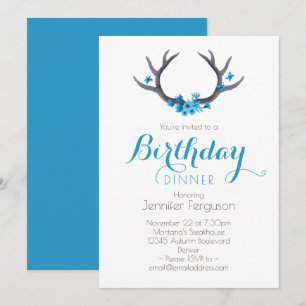 Invitation Country Antlers Bleu Anniversaire