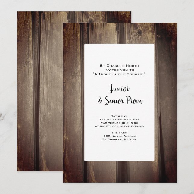 Invitation Country Barre Wood Junior / Senior Prom (Devant / Derrière)