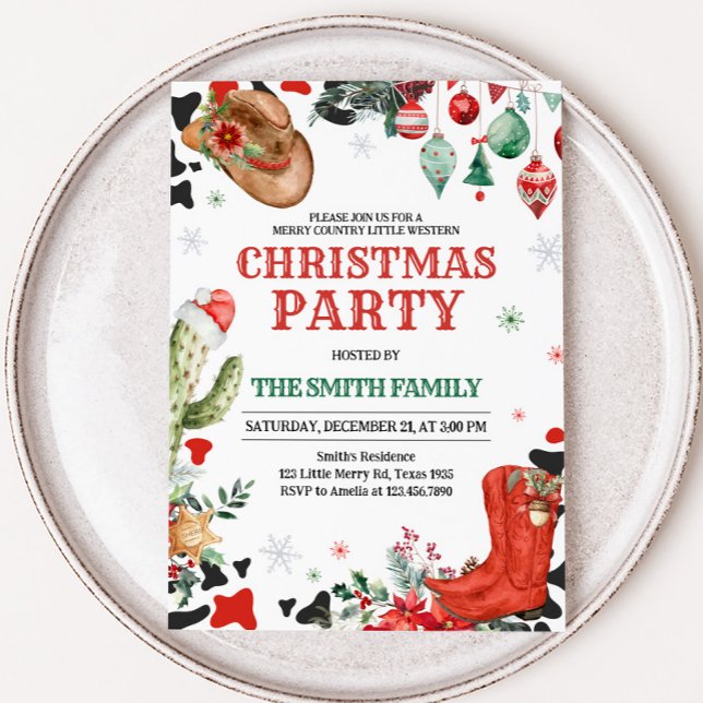 Invitation Country Boots Western Christmas Party (Western Country Boots Christmas Party Invitation)