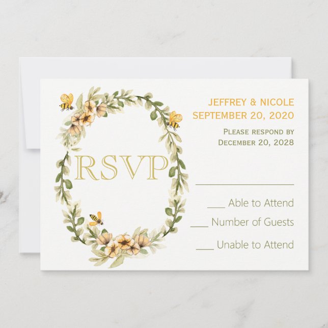 Invitation Country Bumble Bee Floral Wedding RSVP (Devant)