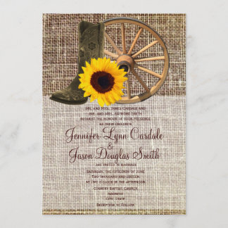 Invitation Country Burlap Cowboy Boots Sunflower Mariage