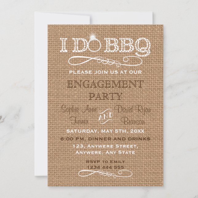 Invitation Country Burlap I DO BBQ Engagement Party Inviten (Devant)