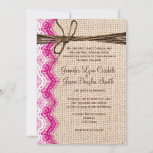 Invitation Country Burlap Un mariage en dentelle rose invite