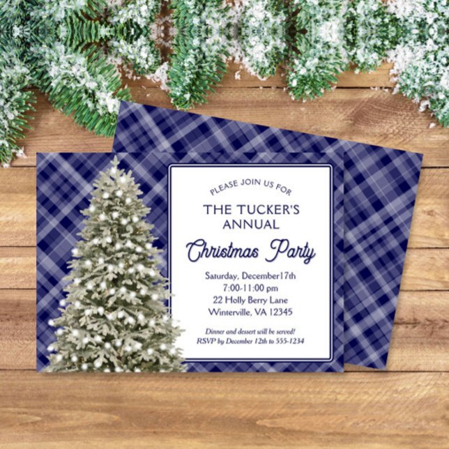 Invitation Country Christmas Tree Blue Played Christmas Party (Créateur téléchargé)
