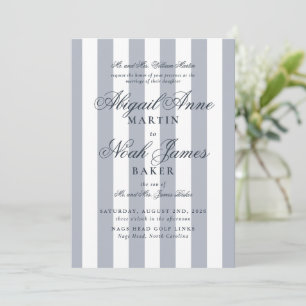 Invitation Country Club Formal Elegant Bleu Mariage rayé