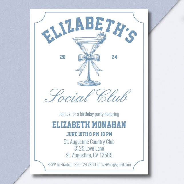 Invitation Country Club Martini Social Club fête d'anniversai (Créateur téléchargé)