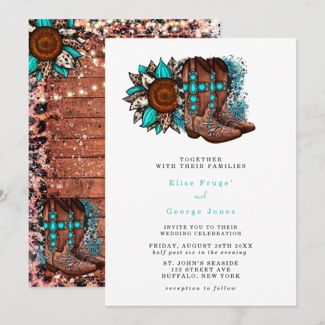 Invitation Country Cowboy Boots Barre Mariage (Devant / Derrière)