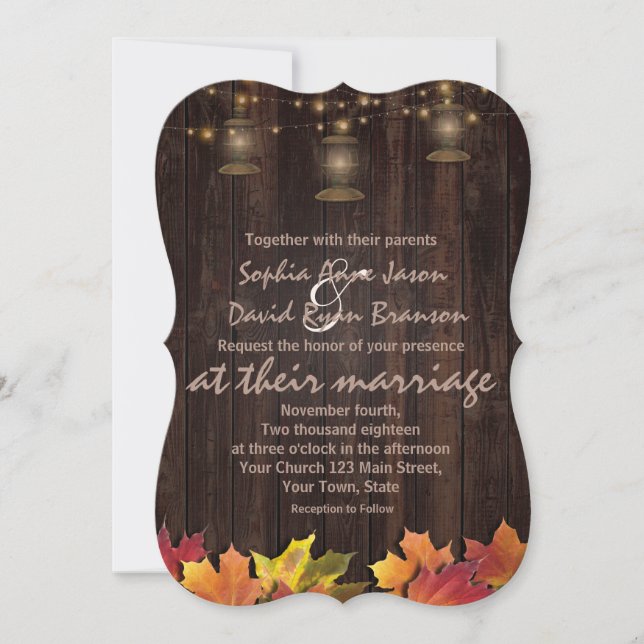 Invitation Country Fall laisse vieilles lanternes Mariage en  (Devant)