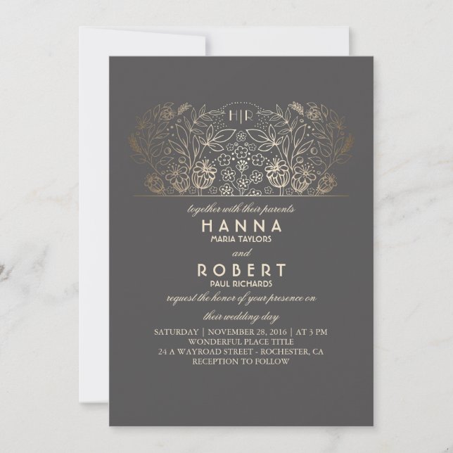 Invitation Country Floral - Eternal Romance Gold Mariage (Devant)