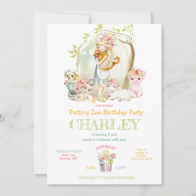 Invitation Country Girl Pet Zoo fête d'anniversaire (Devant)