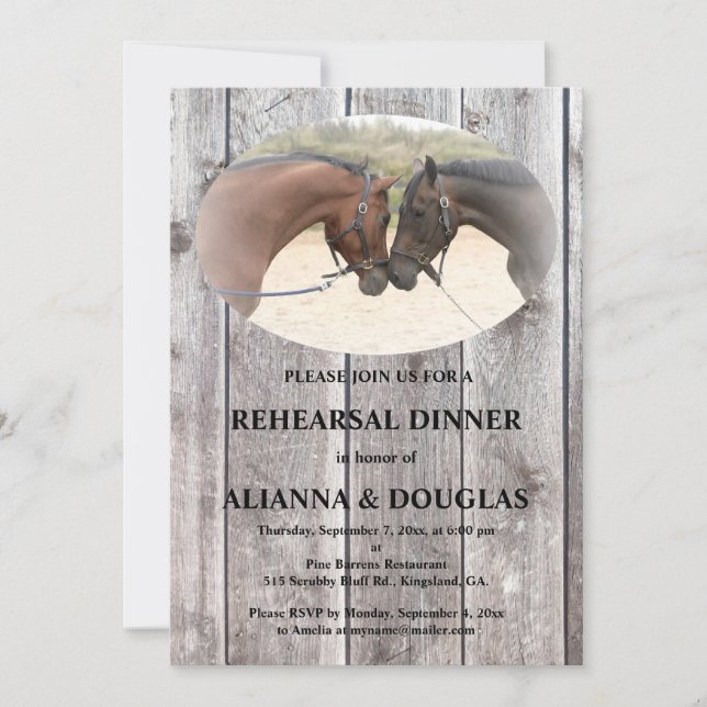 Invitation Country Horses Grey Barnboard Dîner de répétition (Devant)
