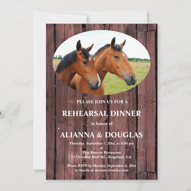 Invitation Country Horses Red Barnboard Rehearer Dîner (Devant)