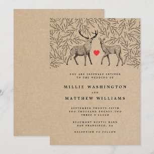 Invitation Country Kraft Woodland Buck Doe Mariage botanique