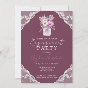 Invitation Country Lace Mason Jar Burgundy