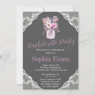 Invitation Country Lace Mason Jar Grey Bachelorette Party