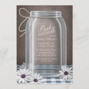 Invitation Country Mason Jar Blue En vichy Baby shower