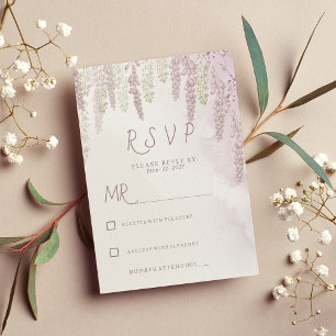 Invitation Country mauve rose menthe vert fleurs RSVP