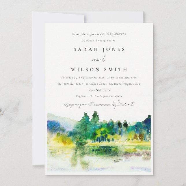 Invitation Country Mountain River Paysage Couples Douche (Devant)