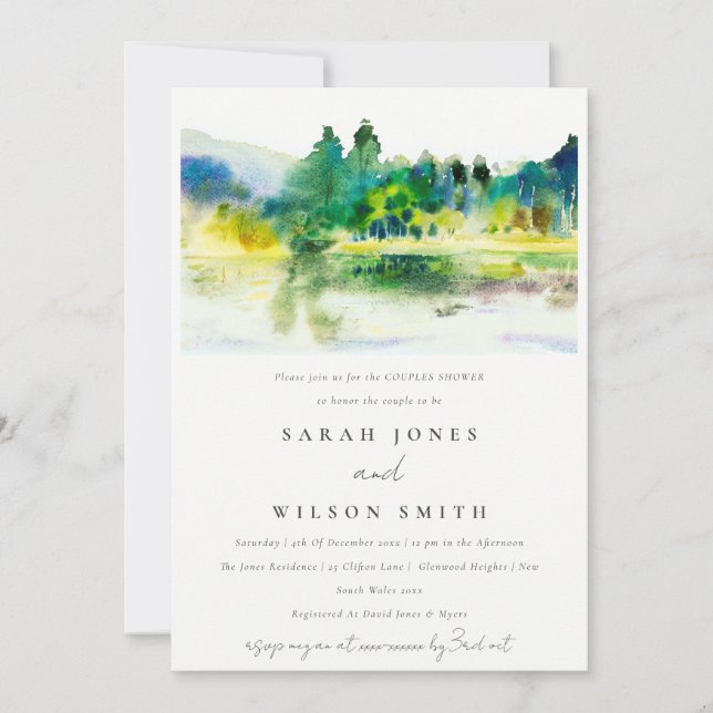 Invitation Country Mountain River Paysage Couples Douche (Devant)