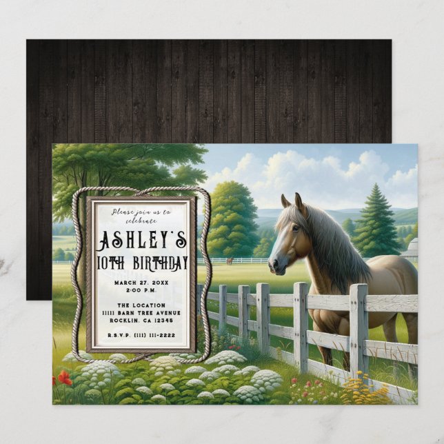 Invitation Country Pony Horse fête d'anniversaire (Devant / Derrière)