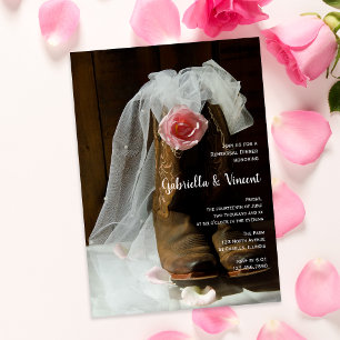 Invitation Country Rose Cowboy Boots Western Rehearer Dîner