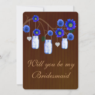 Invitation Country Rustic Blue Mason Jars Bridesmaid Card