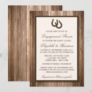 Invitation Country Rustic Horseshoe Fiançailles Brown bois