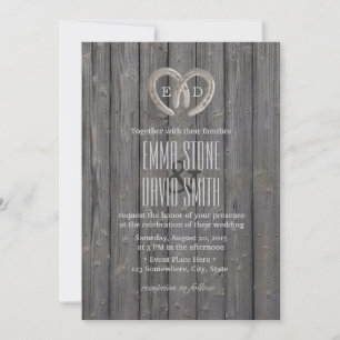 Invitation Country Rustic Horseshoe Heart Barn Wood Mariage