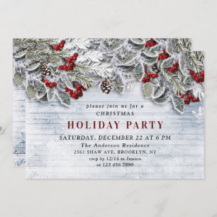 Invitation Country Rustic Pine Cônes Branche Noël
