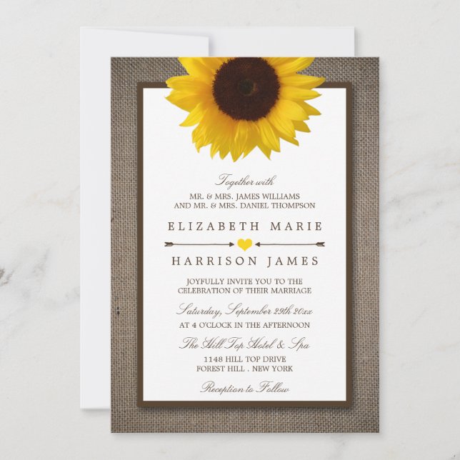 Invitation Country Rustic Tournesol & Mariage Burlap (Devant)