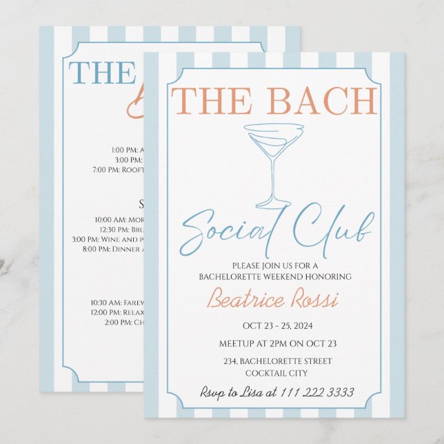 Invitation Country Social Club Cocktail Bachelorette Week-end (Devant / Derrière)
