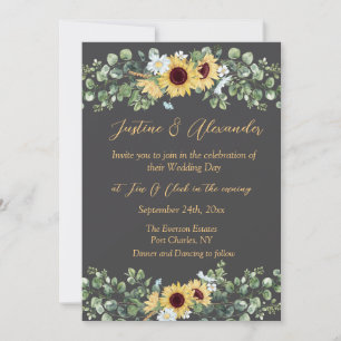 Invitation Country Sunflower Photo QR Code Mariage
