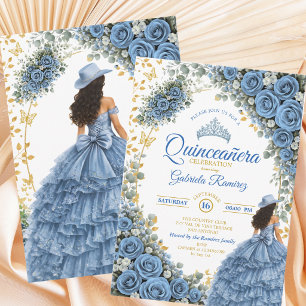 Invitation Country Western Fleurs Bleues Golden Quinceañera
