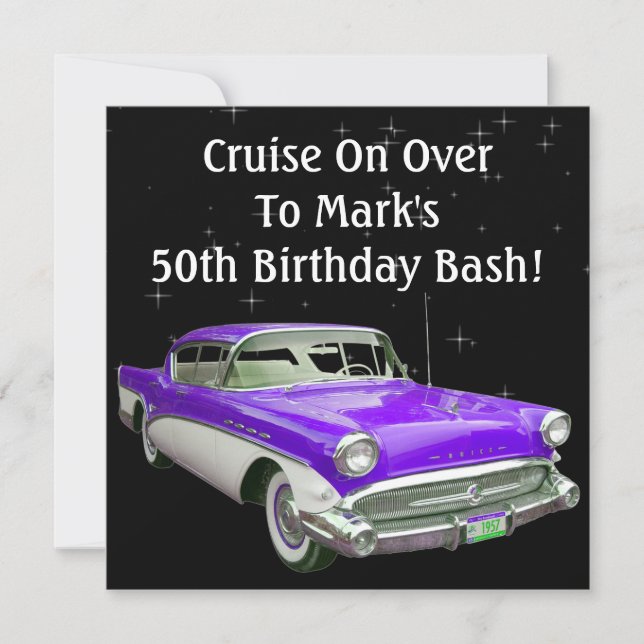 Invitation Coup classique pourpre d'anniversaire de voiture (Devant)