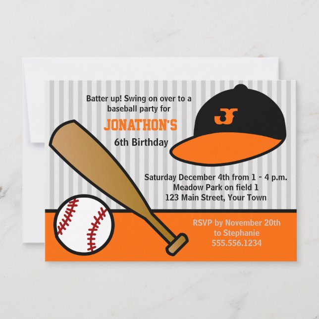 Invitation Coup de baseball sur coutume Fête d'anniversaire O (Devant)