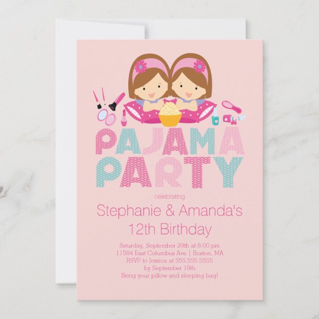Invitation Coup de coeur entre Pajama et fête d'anniversaire (Devant)